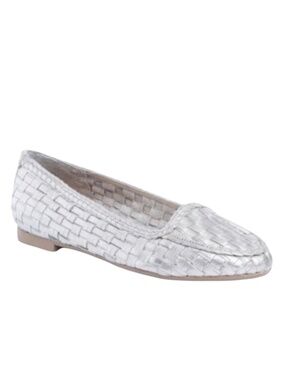 ALI MACGRAW Exxtra Flat Silver Woven Leather Cushioned Slip-On Size 10 NEW